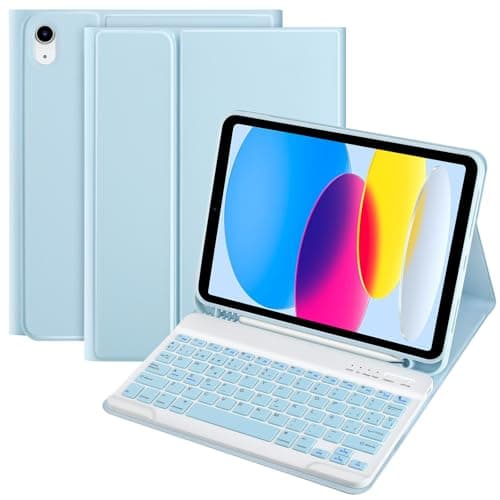 TQQ Teclado iPad 10 Generación, Funda iPad 10 Generación con Teclado (QWERTY Español Ñ), Ultra Delgada, Retirable y Conexión inalámbrica Bluetooth, Compatible con iPad 10a generación 10,9" 2022
