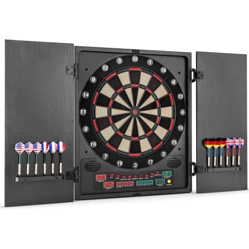 Oneconcept Dartmaster 180 - Diana electrónica, Diana automática, 1-8 Jugadores, Rival Virtual, 12 Dardos, Apoyo para Diana Dardos, Diana electrónica Profesional, 27 Juegos, 2 Puertas, Negro