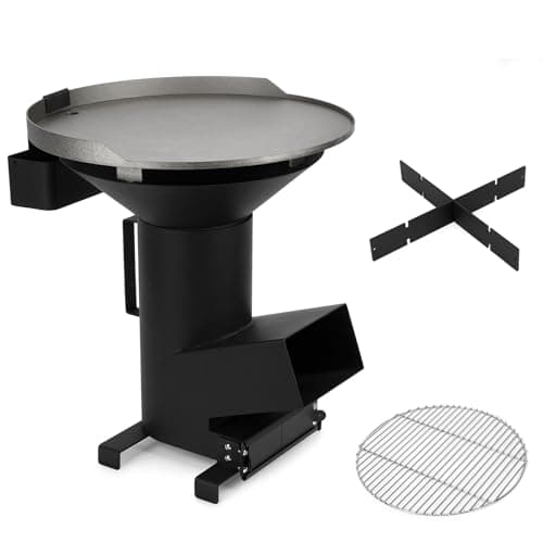 Onlyfire Estufa Rocket 3-1 Estufa de Camping Multifuncional con parrilla de cocción y placa de plancha, Ideal para cocinar al aire libre, camping, picnic, barbacoa.