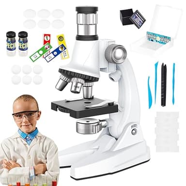 Kit de microscopio para estudiantes,Kit de microscopio para niños | Kit de microscopio científico para principiantes 100X-1200X,Microscopio compuesto de juguete para experimentos infantiles con diapos