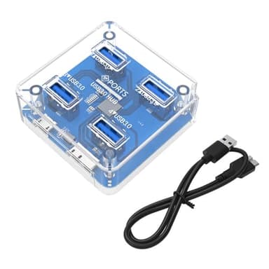 Adaptador USB 3.0 transparente con 4 puertos USB 3.0, fuente de alimentación externa USB para ordenador portátil de escritorio