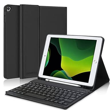 Funda con Teclado para iPad 9a Generación 10.2", Teclado Bluetooth Desmontable con Funda y Portalápices para iPad 9a Gen 2021/8a Gen 2020/7a Gen 2019/iPad Pro 10.5 2017 y iPad Air 3 2019, Negro