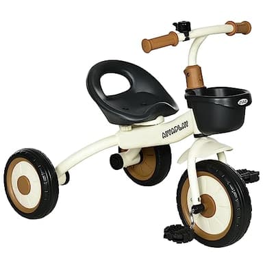 AIYAPLAY Triciclo para Niños de 2 a 5 Años Bicicleta Infantil con Asiento Ajustable Cesta Timbre Pedales y 3 Ruedas Carga 25 kg 70,5x53x58 cm Crema
