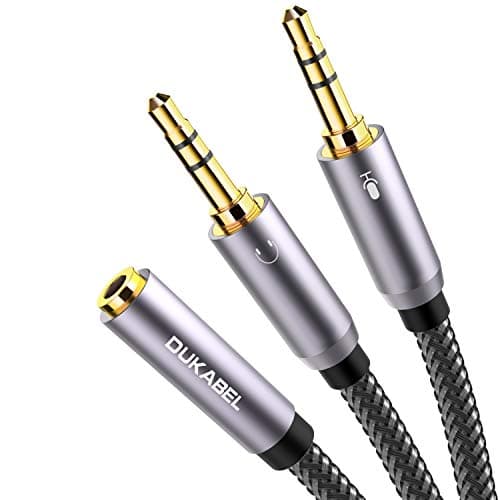 DuKabel Cable Divisor de Auriculares Cable Adaptador de Auriculares Jack Y (Conector CTIA de 3,5 mm a 2 Conectores TRS) para Auriculares para Juegos PS4 o micrófono de 4 Pines - Top Series 120 cm