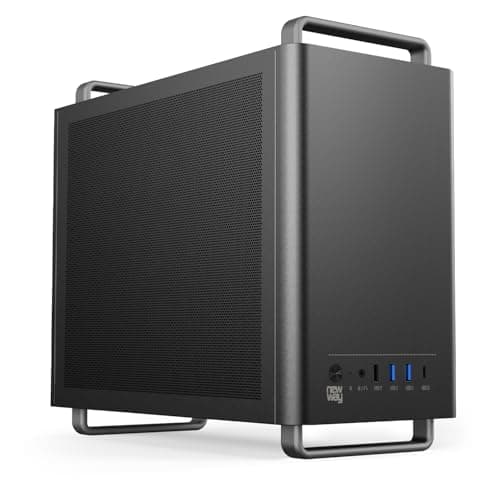 NEWWAY – 2025 – Caja para PC Mini Tower portátil – Compatible con Mini-ITX, ITX, Micro-ATX – Tipo C USB – 1 Ventilador Incluido 9 mm 3 Pines Molex – Pared metálica de Malla (Negro)