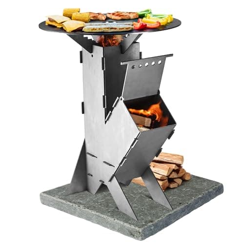 GRAFT Estufa cohete incl. parrilla Acoplamiento Rocket Stove acero 3 mm grosor | cuenco fuego | horno pellets | horno leña | cocina camping | parrilla camping | cocina leña