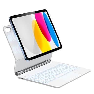 HOU Teclado iPad 10 generación 2022, Soporte Magnético, Trackpad Multitáctil, Funda con Teclado Bluetooth Retroiluminado de 7 Colores para iPad de 10ª Generación 2022, Español Ñ, QWERTY, Blanco