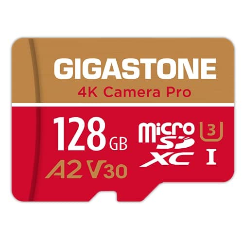 [5 años Recuperación de Datos Gratis] GIGASTONE Tarjeta de Memoria de 128 GB, 4K Camera Pro, Velocidad de hasta 100 MB/s, para GoPro, dji, Drone, 4K Video A2 V30 U3 MicroSDXC con Adaptador