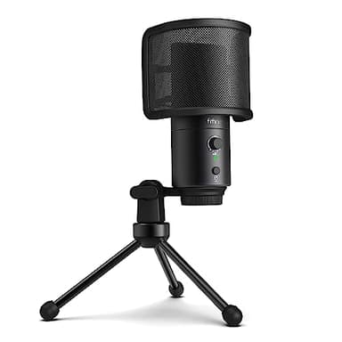 FIFINE Micrófono USB de Escritorio para PC, Microfono de Condensador de Estudio con el Control de Ganancia, Botón de Silencio, Toma de Auriculares, Filtro Pop, para computadora y Mac