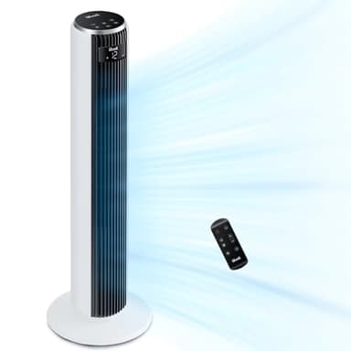 LEVOIT 20dB Ventilador de Torre con Mando a Distancia, 7.9m/s con Motor DC, 26W, 4 Modos y 12 Velocidades, Temporizador 12H, Pantalla LED, Oscilación 90°, Blanco, 106 cm, DC, Inteligente