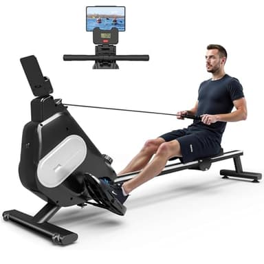 Dskeuzeew Máquina de Remo para casa Plegable, Freno Magnético, Máquina de Remo con 16 Niveles de Resistencia, riel Deslizante silencioso para Gimnasio en casa, 180 kg de Capacidad de Peso