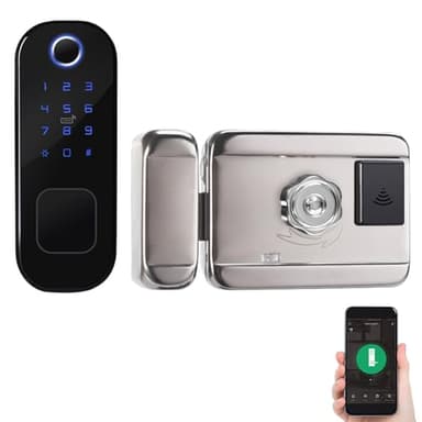 Splenssy Wifi Smart Home - Cerradura de puerta antirrobo inteligente, cerradura de huellas dactilares, cerradura de seguridad BT, control remoto de aplicación, adecuado para puertas de 38 – 70 mm, 6