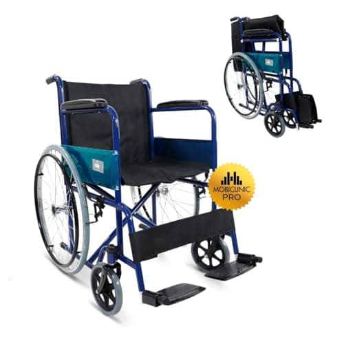 Mobiclinic®, Silla de ruedas plegable, Alcázar, Autopropulsable, Freno estacionamiento, Marca española, Reposapiés abatibles, Reposabrazos acolchados, Resistente, Asiento 46 cm, Macizas