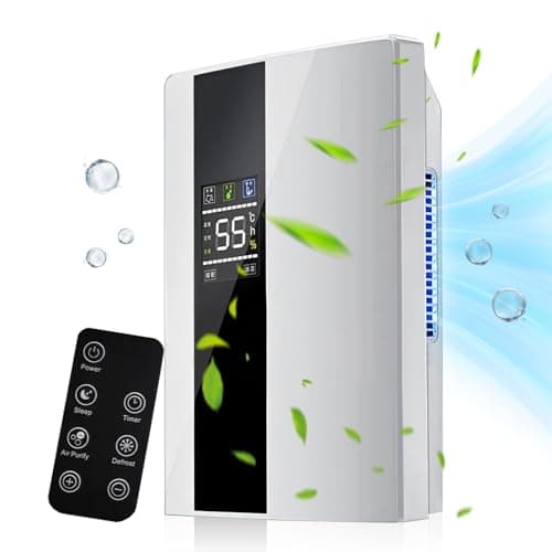 Deshumidificador de aire y purificador de aire 2 en 1, 2200 ml, deshumidificador eléctrico portátil, LED colorido, pantalla inteligente, temporizador 24 horas, control remoto, silenciador