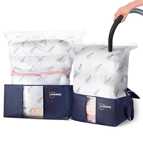 2 Bolsas de Vacío y 2 Cajas de Almacenaje Guardar Ropa de Tejido Resistente Organizador Armario Edredones y Almohadas (2 bolsas no tejidas + 2 bolsas de vacío)