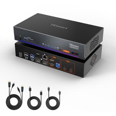 TESmart Thunderbolt 4 KVM Switch 2 Monitores 2 PC 4K@60Hz, HDMI DisplayPort, Conmutador KVM Dual Monitor para 1 Laptop (TB4 USB C con carga 60W) y 1 Desktop (HDMI 2.0 & DP1.2), Gigabit Ethernet, EDID.