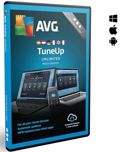 AVG TuneUp Unlimited 2025 - Elimina los archivos basura y acelera el sistema operativo | 10 Dispositivos | 1 Año | PC/Mac/Android