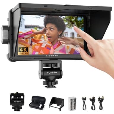VILTROX DC-550 DSLR Monitor de cámara Pantalla táctil 5.5 Pulgadas 1200nits 1920x1080 HD 3D LUT 4K HDMI Entrada Salida Asistente de Enfoque de Video Monitor de cámara Externo con Parasol/batería