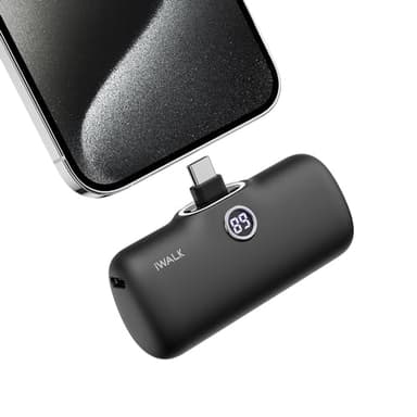 iWALK Bateria Portatil 4800mAh USB-C Sólo Compatible con iPhone 15 Serie,Bateria Externa Carga Rapida PD 20W, Petit Power Bank Compatible con iPhone 16/15 Pro MAX,16/15 Pro,16/15 Plus,16/15, Negro
