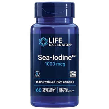 Life Extension, Sea Iodine, 1000mcg, Depot, Alta Dosis de Yodo, 60 Cápsulas veganas, Probadas en Laboratorio, Sin Gluten,Vegetarianas, Sin Soja, Sin OGM