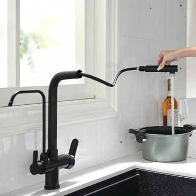 Grifo Cocina Osmosis Extraible,Grifo De Cocina 3 Vías Osmosis Con Ducha Extraíble, Grifo Osmosis Fregadero Giratorio A 360°,grifos Cocina Fregadero Para Osmosis Latón (negro)