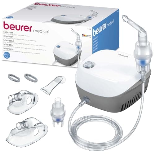 Beurer IH 18 Nebulizador con tecnología de aire comprimido para el tratamiento de las vías respiratorias superiores e inferiores, inhalador apto para adultos y niños