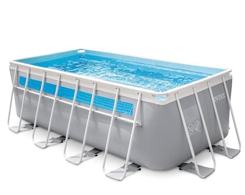 Intex Piscina Desmontable Rectangular Prism Frame, 400x200x122 cm, Material Triple Capa, Capacidad 8.418 L, Ventana panorámica, Tapiz, Cobertor, Depuradora de Cartucho, Escalera (56029)