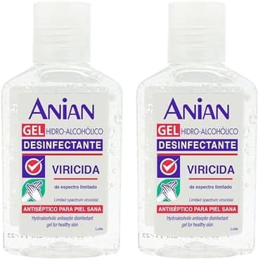 ANIAN - Gel Hidroalcohólico Desinfectante Antiséptico, 100 ml, +60% de Alcohol, Gel Desinfectante de Manos, Bactericida y Viricida, No Reseca la Piel, Limpiador de Manos sin Aclarado (Paquete de 2)