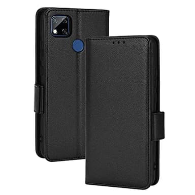 GOKEN Funda para Xiaomi Redmi 9C NFC/Redmi 9C, Leather Folio Carcasa con Soporte & Ranura para Tarjeta, Flip Magnético Case Cover -Negro