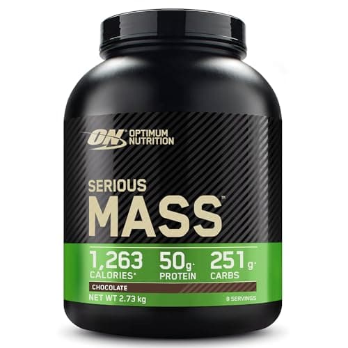 Optimum Nutrition Serious Mass Proteína en Polvo Alta en Calorías, Ganador de Masa Muscular con 25 Vitaminas y Minerales, Monohidrato de Creatina y Glutamina, Sabor Chocolate, 8 Dosis, 2,73 kg