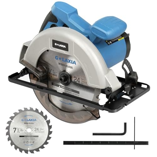 G LAXIA 1400W Sierra Circular, Sierra Circular para madera, 6000 RPM, Profundidad de Corte Máx: 62 mm (90°) y 48 mm (45°), motor de cobre puro, Hoja 185 mm.