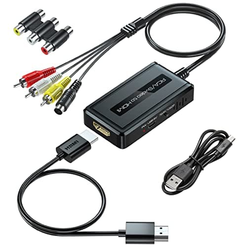 Convertidor RCA/Svideo a HDMI con Interruptor de Salida 720P/1080P, Convertidor Svideo a HDMI, AV Compuesto a HDMI Compatible con VHS/DVD/STB/N64/PS2/Wii