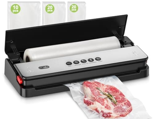 Bonsenkitchen Máquina al vacío para alimentos, cortador de pasta incorporado, dispositivo de aspiración externo, 1 rollo bolsa de vacío y 50 bolsas de envasado al vacío