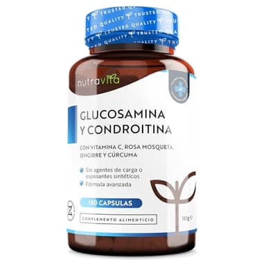 Glucosamina Complex con Condroitina + Vitamina C y Cúrcuma - 180 Cápsulas Alta Dosis - Mejora Movilidad de Articulaciones y Contribuye al Mantenimiento de Huesos y Sistema Inmunitario - Nutravita