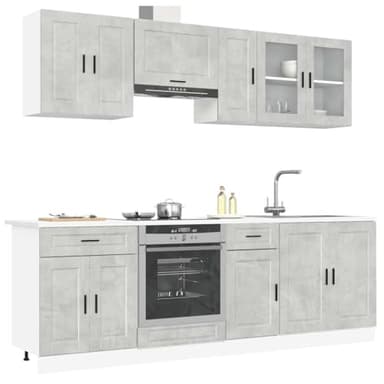 IKAYAA Mueble de Cocina 8 Piezas Kalmar, Cocinas Completas, Muebles De Cocina por Modulos, Armario Inferior de Fregadero, Armario Colgante Cocina, Armario para el Horno Gris hormigón