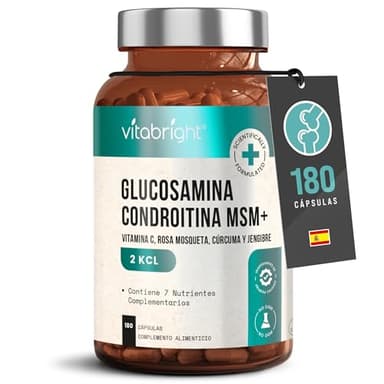 Glucosamina Condroitina MSM Capsulas 180, Glucosamina Y Condroitina Articulaciones Suplementos (Condroitina Y Glucosamina Y MSM Polvo) VitaBright Sulfato De Glucosamina Complex Con Condroitin