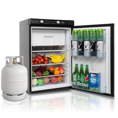 Techomey Nevera a Gas Butano con Congelador 100L, Nevera Trivalente con Congelador Camper, Nevera a Gas Butano Propone para Furgoneta, Autocaravana