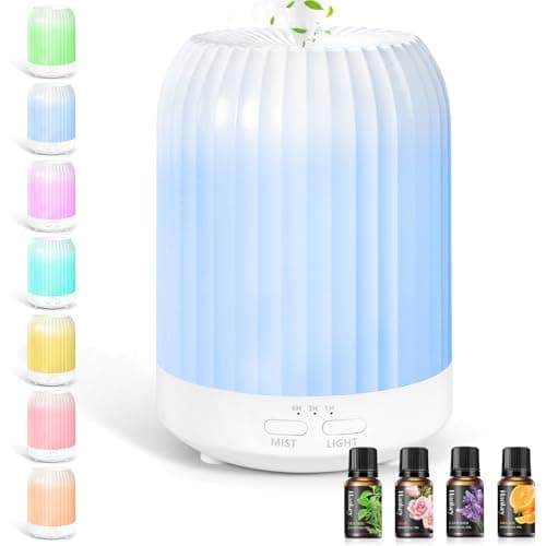 BUOAZR 250ML Difusor de Aceites Esenciales, Sin BPA, Humidificador Ultrasónico Silencioso, 7 Colores LED y 3 Temporizadores, Apagado Automático, Difusor para el Hogar Oficina(Blanco)