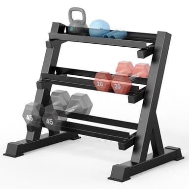 THERUN Soporte ajustable de 3 niveles para mancuernas de 1100 libras, soporte hexagonal para pesas de mano, organizador de almacenamiento para gimnasio en casa, instalación inversa disponible (solo