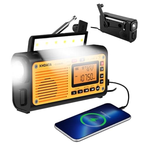 XHDATA D-608WB Radio FM/Am/SW de Onda Corta, manivela Solar, batería Recargable de Emergencia, Radio con Alarma SOS, Reproductor MP3 Bluetooth, Linterna, lámpara de Lectura para Acampar
