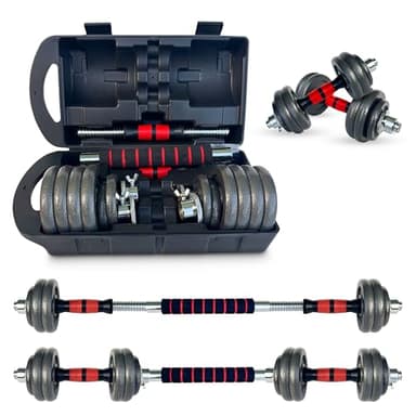 Juego de mancuernas de gimnasio ajustables con maleta, discos de hierro fundido, kit de 15, 20 y 30 kg, empuñaduras ergonómicas y barras de conexión para entrenamiento completo home gym, entrenamiento