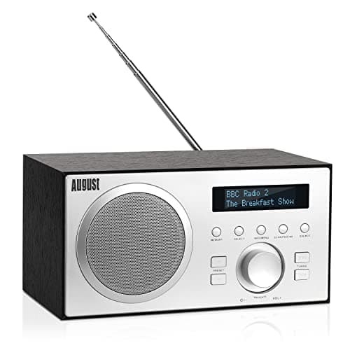 Radio Dab+/FM con Bluetooth August MB420, Radio Digital de Cocina, Carcasa de Madera, función RDS, 60 presets HiFi Bluetooth, Altavoz de 5 W, Radio Despertador, Alarma Snooze-USB/Aux-In/Aux-out,