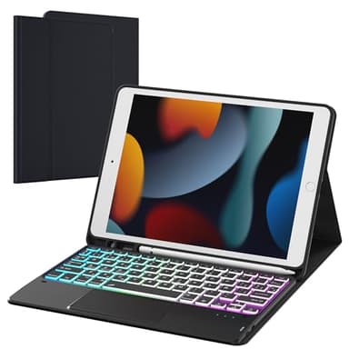 Funda con teclado para iPad 9 Generación 10.2: Teclado retroiluminado de 3 zonas y 7 colores con trackpad - Teclado Español Ñ QWERTY Funda iPad 9ª Gen 2021/8ª Gen/7ª Gen (10,2 Pulgadas)/Air 3/Pro 10.5