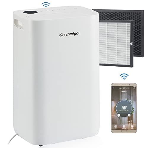 Greenmigo Deshumidificador 25L/día Wifi con App,Secar la Ropa y a Purificar el Aire con Filtro HEPA y Carbón Activo,Drenaje Continuo,Modo Automática,Temporizador,Elimina Humedad y Condensación