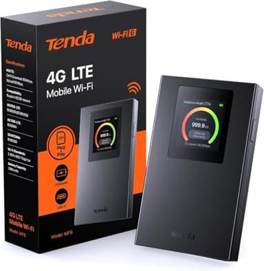 Tenda Router 4G Móvil - Módem 4g SIM (Cat4), Hotspot Portátil WiFi 6 AX300, MiFi 4G con Batería Recargable de 2100mAh, Pantalla a Color, USB-C Puerto, Plug & Play, Carga con Power Bank, Nano SIM, MF6