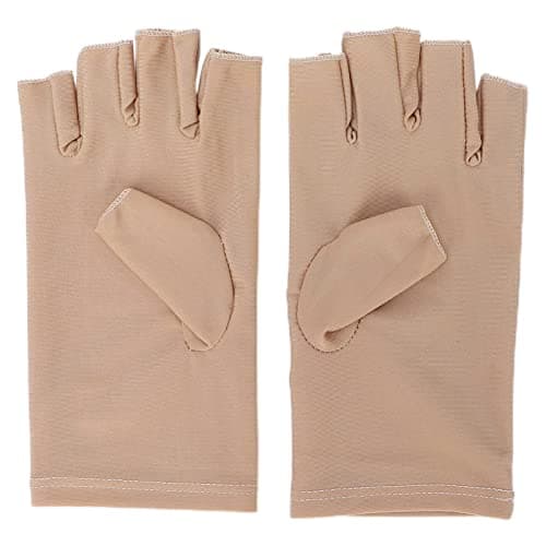 Guante UV para lámpara de uñas Guantes anti-UV de algodón de fibra profesional Guantes con protección UV para arte de uñas Herramienta de manicura de Daño UV Quemadura solar Uso en el hogar(Beige)