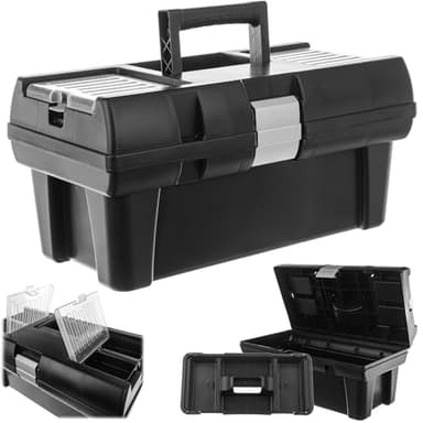 KADAX Caja de herramientas de 41 x 23 x 20 cm, con asa y cierres, caja de herramientas para guardar herramientas (negro)