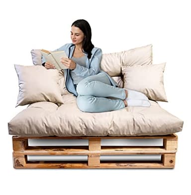 DECORESTOR Cojines para Palets Impermeables - Pack Premium Asiento + Respaldo + Cojines - Cojines Sofa Exterior e Interior 120x80 (Arena)