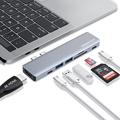 7 en 2 Hub USB C para MacBook Pro MacBook Air, DEMKICO Adaptador Macbook Pro con HDMI 4K, Puerto USB 3.0 & USB 2.0, Lector de Tarjetas SD/TF, Thunderbolt 3 (87W PD) y Puerto USB C Hembra