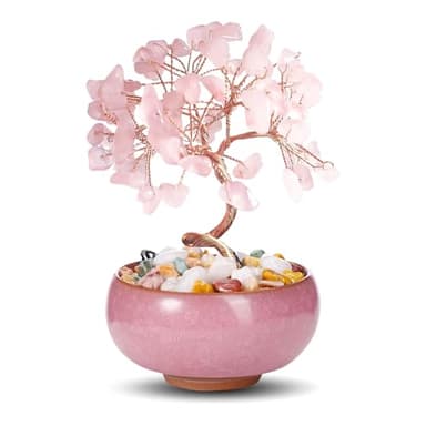 Árbol de la Vida de Cuarzo Rosa, Piedras Preciosas Naturales de Feng Shui, Piedras Chakras Energéticas de Buena Suerte, Árbol de Dinero de Cristal para Meditación Reiki Decoración